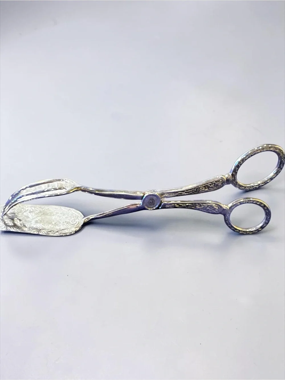 Vintage Silver Plate Pastry Tongs Ornate Floral Engraved Dessert Server